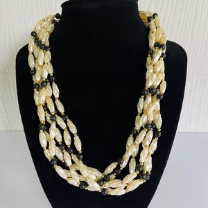 Vintage Necklace & Bracelet Set Black, White & Gold Tone